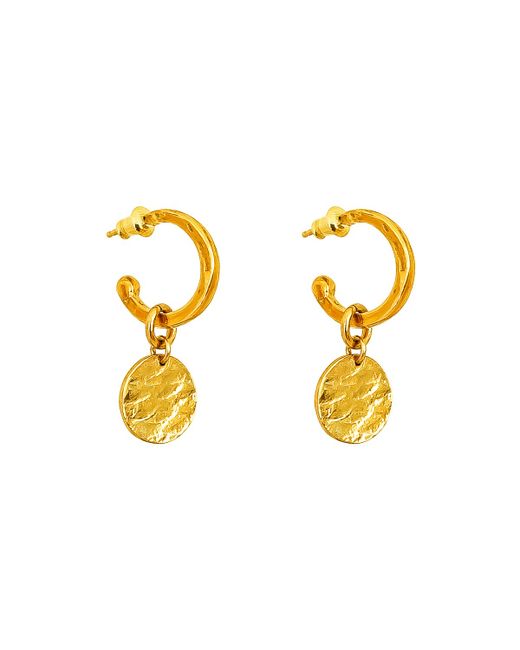 Rock Finders Keepers 24kt Yellow Plated Silver Phoenix Small Hoop Earrings With Disc