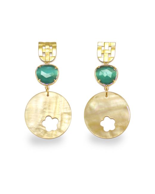 Regenz Bronze Mother of Pearl Clover Emerald Earrings