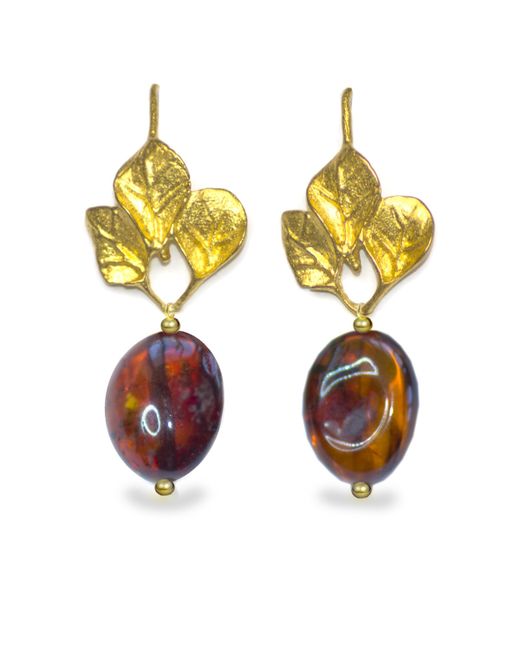 Regenz Bronze Natural Baltic Amber Leaf Earrings