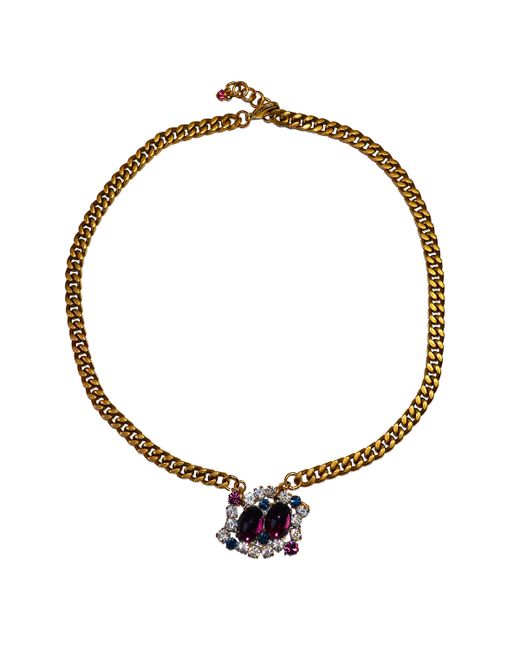 FUCHSIA by Izumi Tahara Glass Brass Vintage Bohemian Pendant Necklace Purple