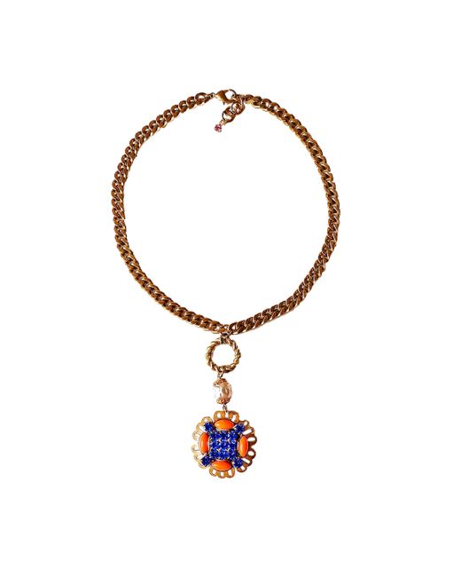 FUCHSIA by Izumi Tahara Glass Brass Vintage Bohemian Pendant Necklace Pearl Orange