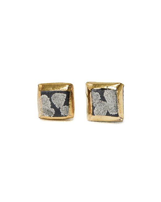 FreakyFoxx Porcelain Porcelain Square Earrings with Gold Platinum