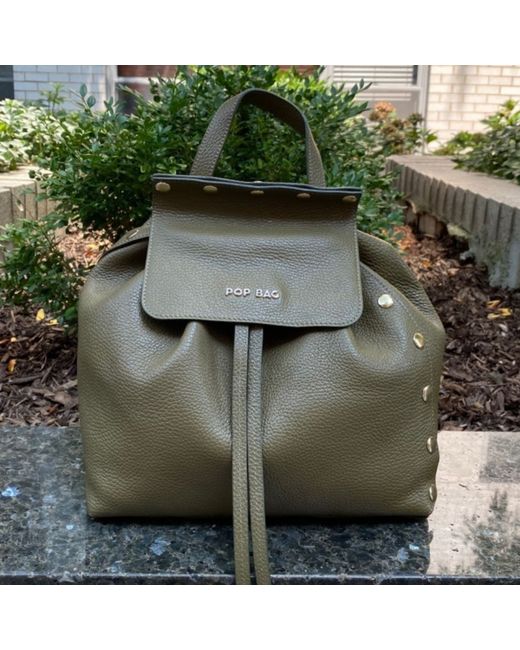 Pop Bag Khaki Leather Backpack