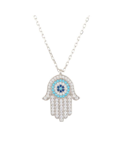 Latelita London Sterling Silver Turquoise Hamsa Hand With Evil Eye Necklace