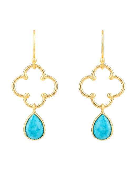 Latelita London Gold Plated Open Clover Gemstone Drop Earrings