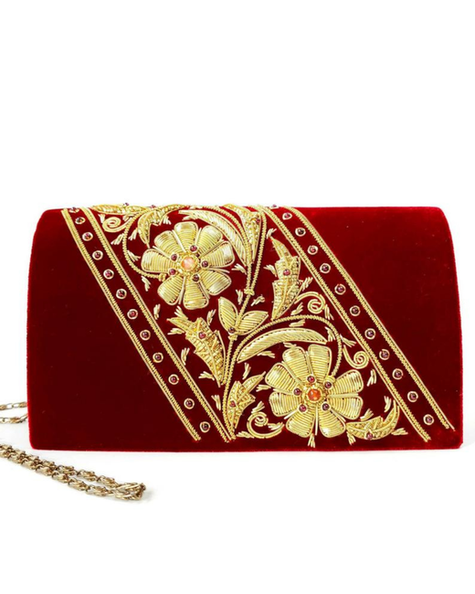 Boutique By Mariam Velvet Gold Clutch Bag