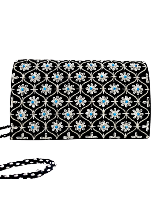 Boutique By Mariam Velvet Silver Clutch Bag with Turquoise