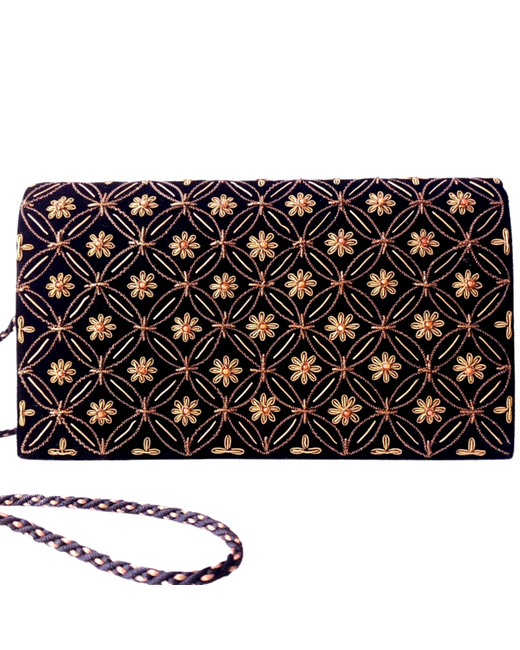 Boutique By Mariam Velvet Embroidered Clutch Bag
