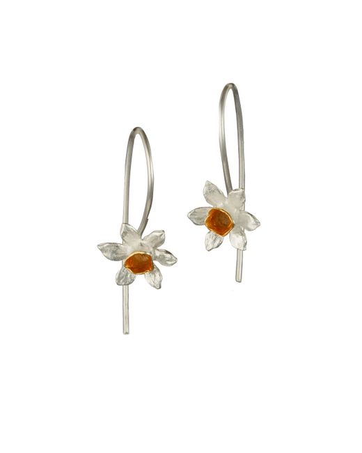Banyan Jewellery Sterling Gold Plated Daffodil Flower Hook Earrings