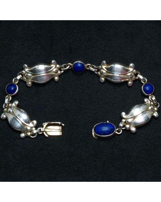 Scottish and Scandinavian Designs Sterling Silver and Lapis Lazuli Georg Jensen Bracelet