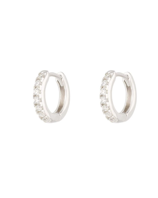 Cotton & Gems 18kt White Gold Plated Huggie Earrings with Clear Stones