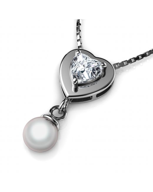 Dephini Rhodium Plated Silver Pearl Heart Necklace