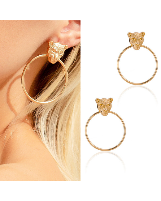 Alexa K-BRAND Gold Plated Lion Hoop Earrings