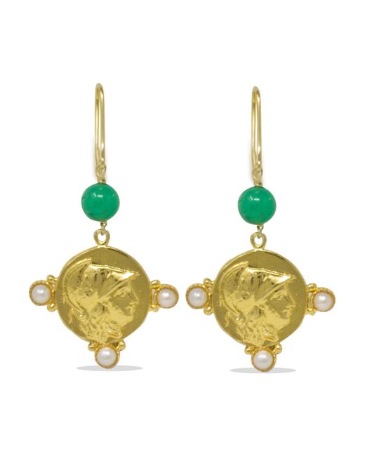 Vintouch Italy 18kt Gold Plated Chrysoprase Pearl Athena Earrings