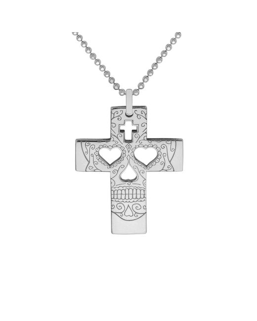 Cartergore Sterling Sugar Skull Cross Pendant Necklace