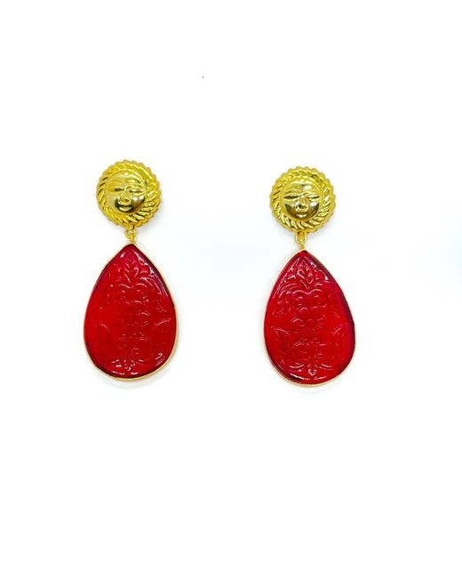 Maalicious Jewelry LLC 22kt Gold Plated Carved Stone Earrings