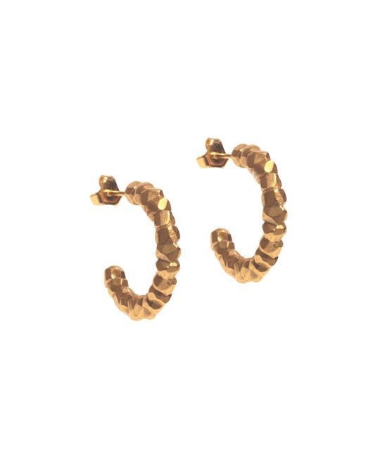Shinar Jewels 22kt Plated Assyrian Boulder Hoop Earrings