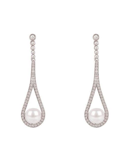 Latelita London Rhodium Plated Cradled Pearl Drop Earrings