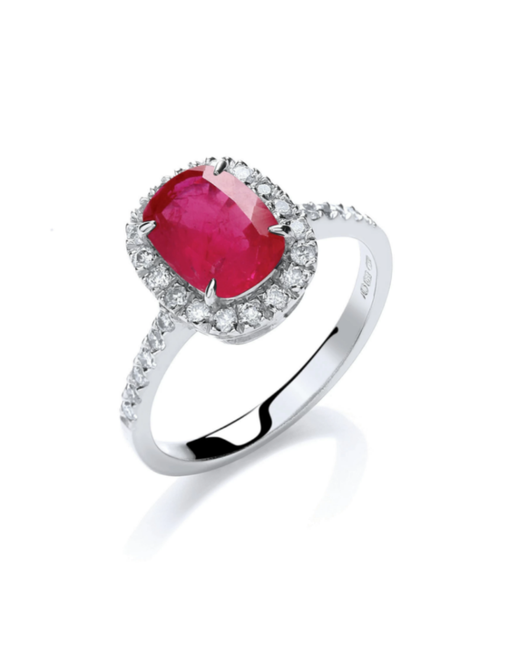 London DE Cushion Ruby Diamond Bespoke Ring Small