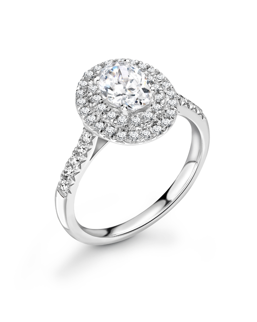 London DE Diamond Bespoke Engagement Ring with Double Halo Split Shoulders Small