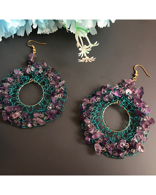 Sarah Valley Mandala Amethyst and Crystal Bohemian Earrings