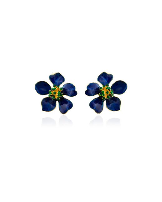 Milou Jewelry 22kt Gold Plated Navy Small Flower Earrings