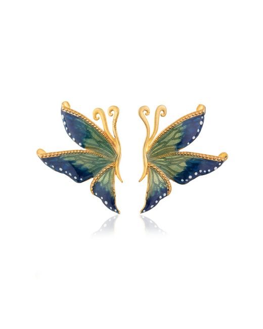 Milou Jewelry 22kt Gold Plated Navy Butterfly Earrings