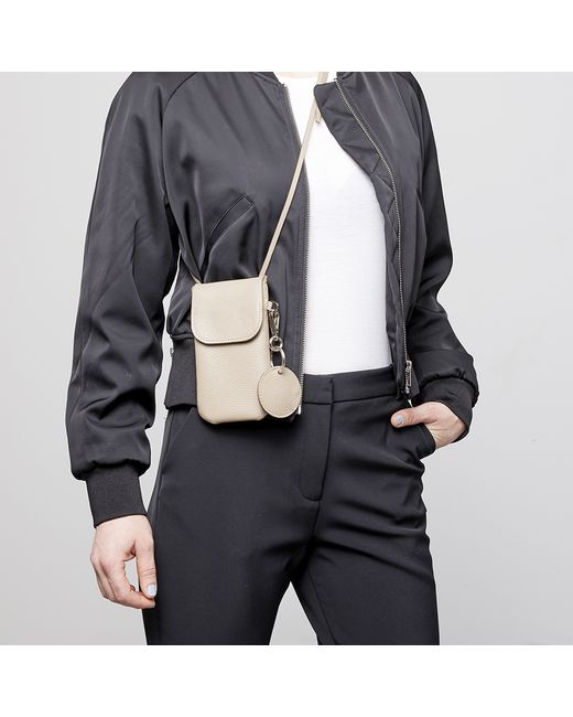 Mplus Design PHONE BAG 1.0 Taupe Leather Phone Bag With Hidden Zipper Pocket