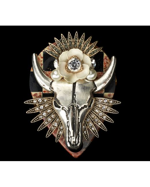 Ludmila Unconventional Jewelry 24kt Gold Plated Bull Skull Adjustable Ring