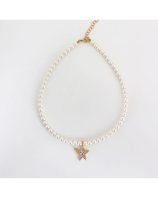 Elyona 24kt Gold Plated Swarovski Pearls Lodestar Pendant Necklace