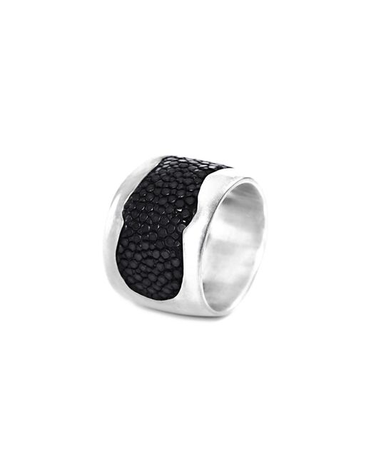 a cuckoo moment... John Rhodium Plated Ring With Black Stingray Leather UK R 3/4 US 9 EU 59.8