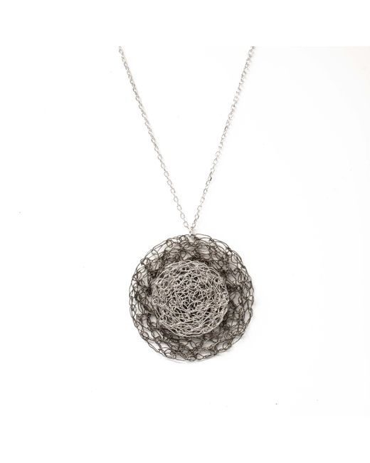 Maria Glezelli Black Rhodium and Platinum Disc Pendant Necklace
