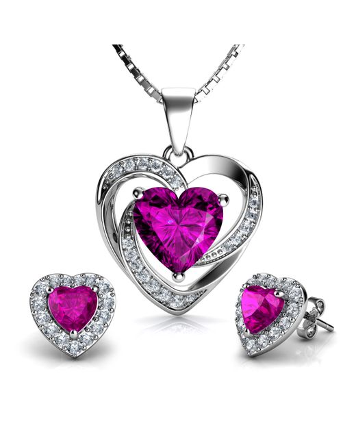 Dephini Sterling Silver Jewelry Set Heart Necklace with Cubic Zirconia
