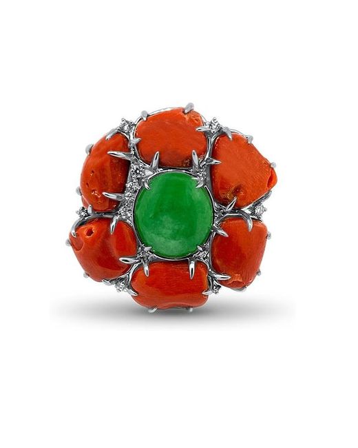 Lesunja Fine Jewellery Lesunja Magnifique Jade And Coral Platinum Ring