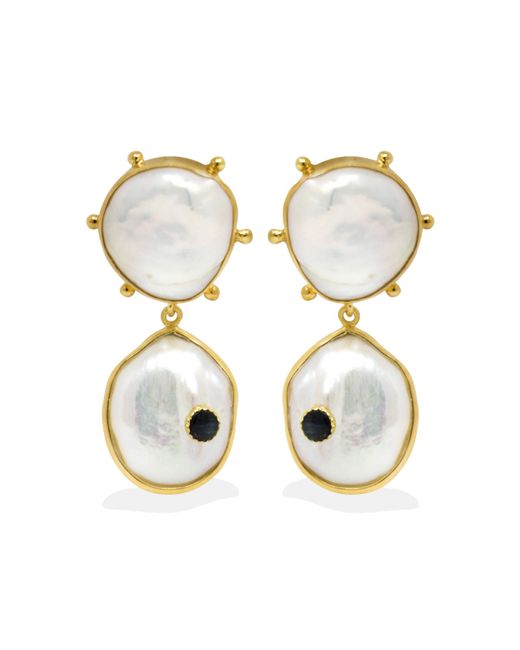 Vintouch Italy Rebel Pearl Sapphire Statement Earrings
