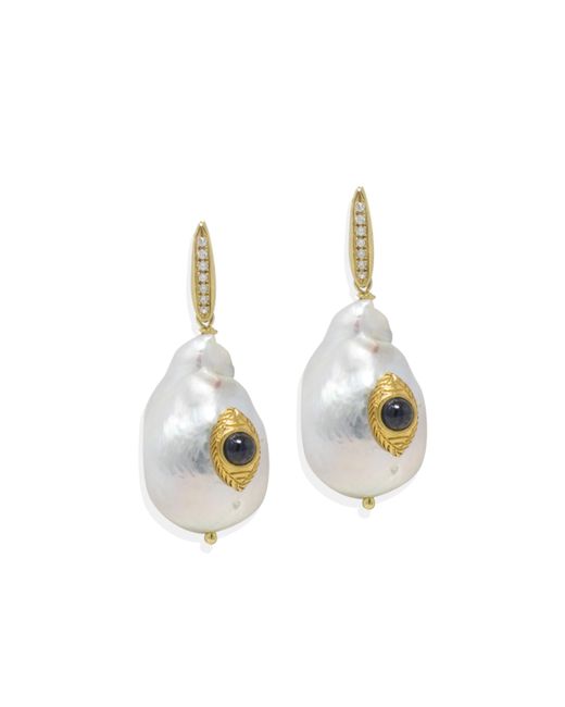 Vintouch Italy The Eye Sapphire Pearl Earrings