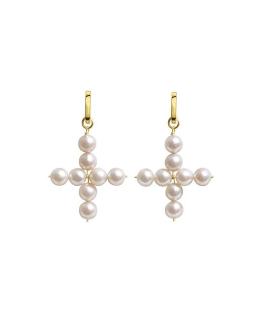 ORA Pearls Aelia Cross Pearl Hoop Earrings Gold