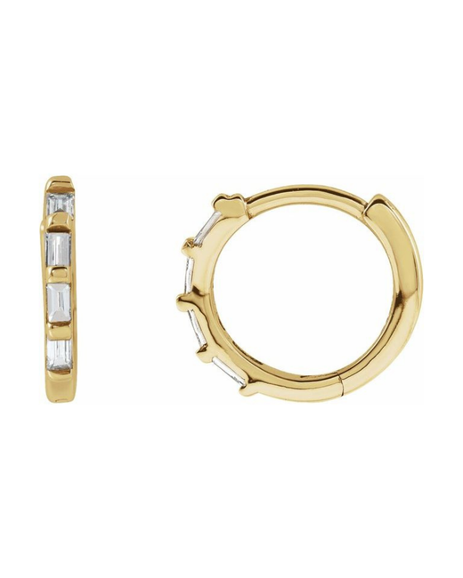 Hestia Jewels 14K Gold Linear Baguette Diamond Hoop Earrings