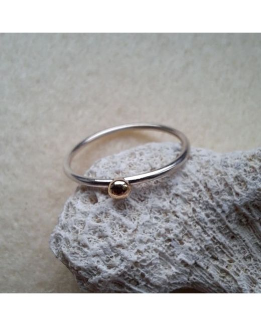 Kit Handmade Sterling Delicate Stacker Ring with 9ct Gold Bead