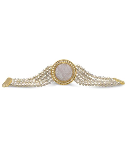 Bellus Domina Gold Plated Pearl Rose Quartz Wedding Bracelet