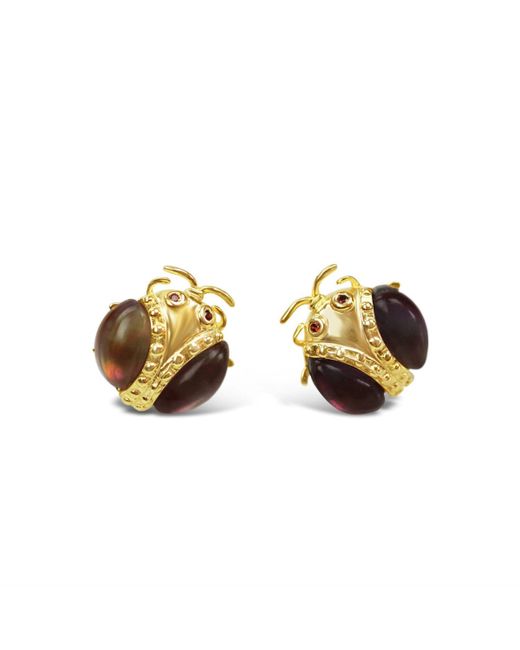 Bellus Domina Gold Plated Smoky Quartz Beetle Earrings