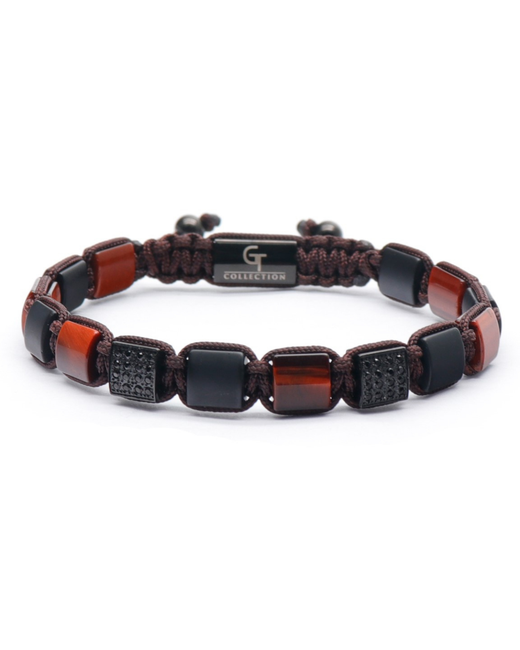 GT collection Tigers Eye Matte Onyx Flatbead Bracelet Beaded Adjustable Gemstones for