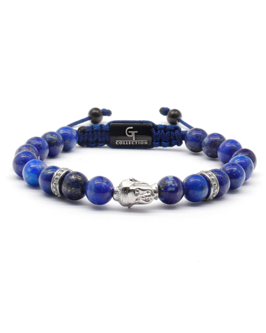 GT collection Lapis Lazuli Silver Buddha Bead Bracelet Beaded Adjustable Gemstones for