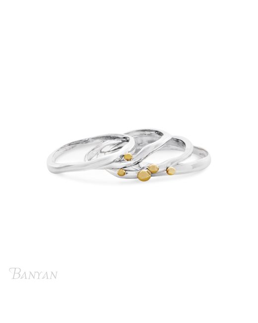 Banyan Jewellery Organic Stack of Rings with Brass Details UK M US 6.25 EU 52.5