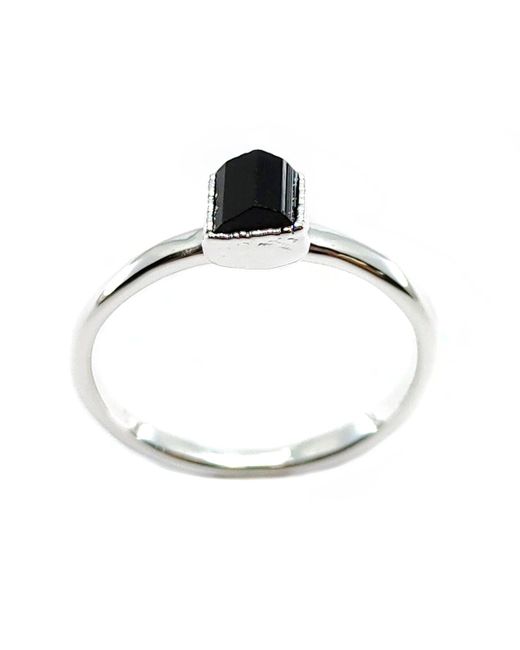 Raw Gemstone Jewellery Sterling Black Tourmaline Stacking Ring UK L 1/2 US 6 EU 51.9
