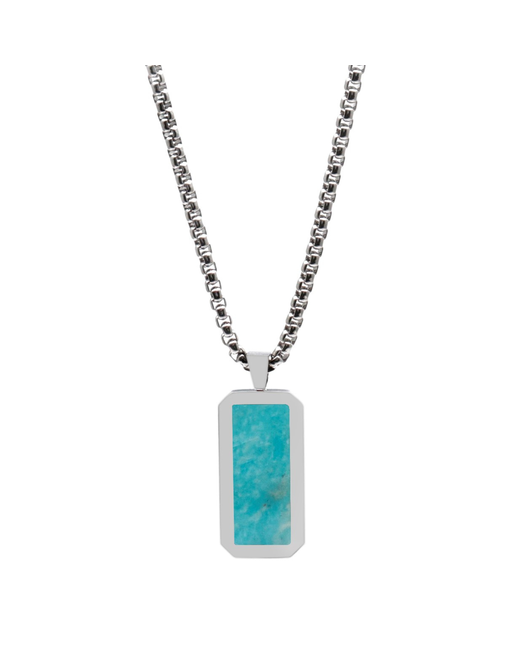 GT collection Silver Rectangle Amazonite Pendant Necklace