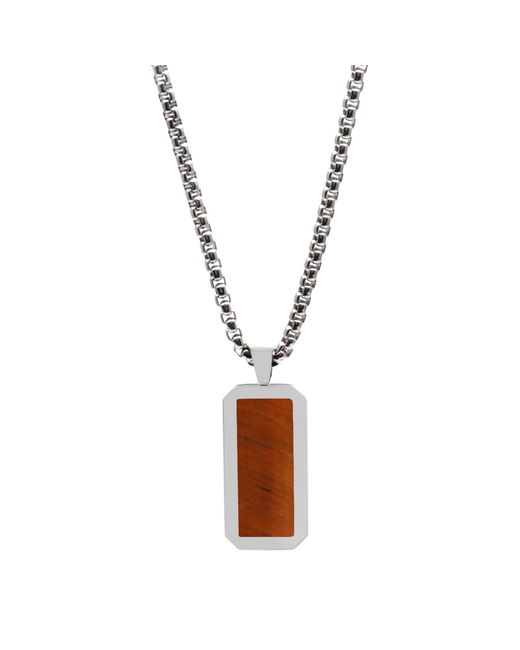 GT collection Silver Rectangle Tiger Eye Pendant Necklace