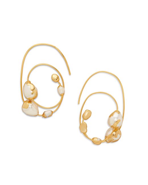 Dhwani Bansal Jewellery 22kt Plated Baroque Pearls Zuri Hoop Earrings
