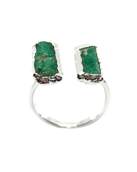 Raw Gemstone Jewellery Sterling Emerald Double Ring UK J US 4.75 EU 48.7