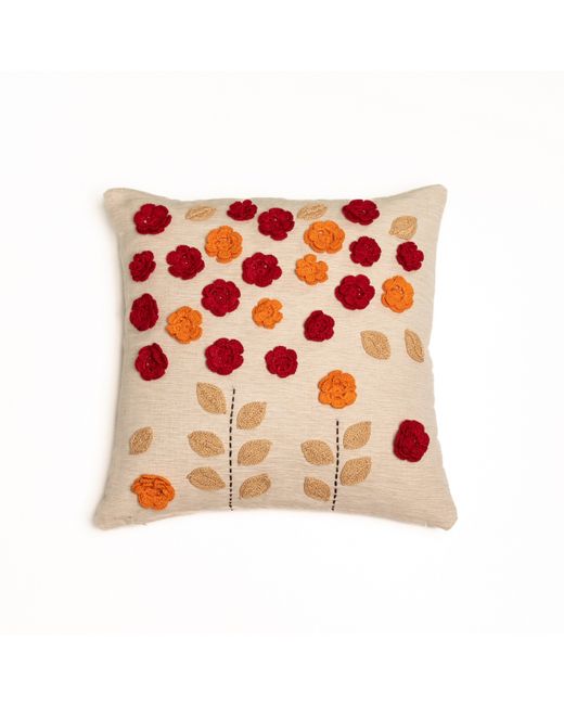 NandniStudio Handmade Crochet Orange Flowers Cushion Cover